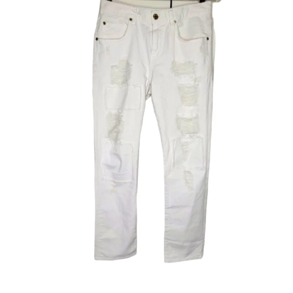 7 For All Mankind Natural Denim Cropped Ankle Distressed Jeans Size 24 - Picture 2 of 12